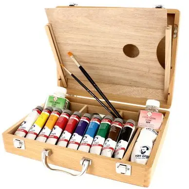 Peinture acrylique super fine Coffret bois 10 tubes + accessoires - Van Gogh Bon Marché