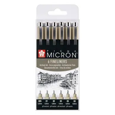 Achetez Aujourd'hui Feutres techniques à pointe calibrée Pigma Micron pochette de 6 tailles - Sakura