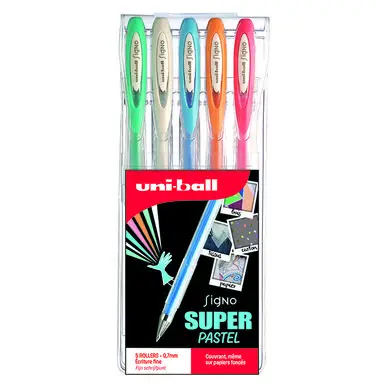 Stylo Signo couleurs pastels en pochette par 5 - Uni-Ball Produit De Marque