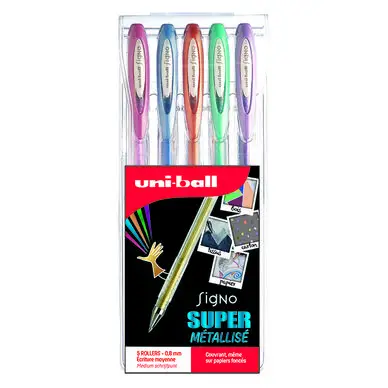 Stylo Signo encre gel moyen effet métal en pochette par 5 - Uni-Ball Seulement Aujourd'hui