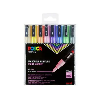 Soldes Boîte de 8 marqueurs Posca assortis PC-3M - Uni