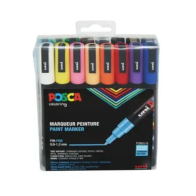 Prix Réduit Boîte de 16 marqueurs Posca assortis PC-3M - Uni