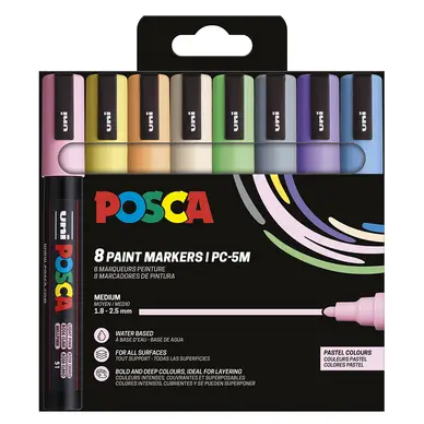 Nouveauté Boîte de 8 marqueurs Posca assortis PC-5M couleurs printemps - Uni