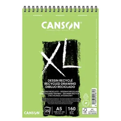Bloc XL Recycled grain fin 160g/m² spiralé petit côté 14,8 x 21cm - Canson Offre Limitée