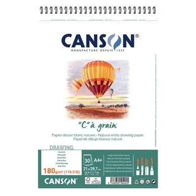 Bloc "C" à grain 180 g/m² grain fin A4 30F spiralé petit côté- Canson Solde