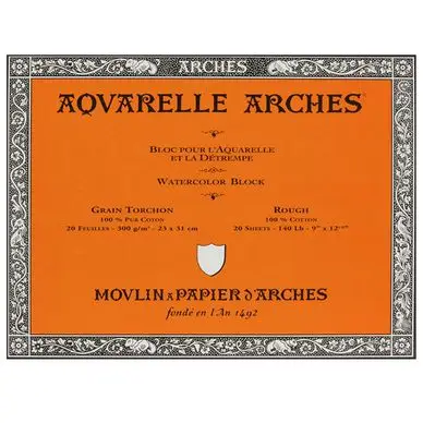 Prix Promo Papier aquarelle bloc de 20 feuilles 23 x 31cm 300g grain torchon - Arches