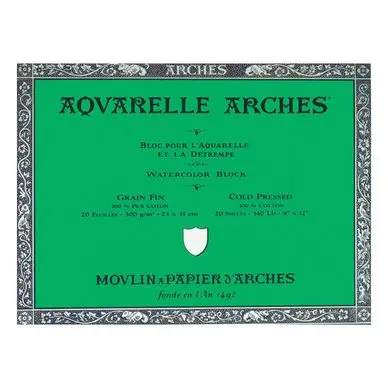 Papier aquarelle bloc de 20 feuilles 23 x 31cm 300g grain fin - Arches Soldes
