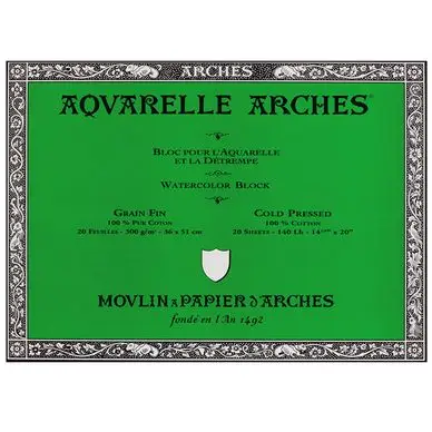 Offre Du Jour Papier aquarelle bloc de 20 feuilles 36 x 51cm 300g grain fin - Arches