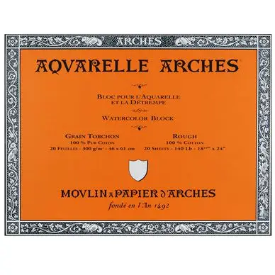 Papier aquarelle bloc de 20 feuilles 46 x 61cm 300g grain torchon - Arches Retour Gratuit