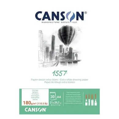 Vente Directe Bloc papier dessin 1557 Grain Léger 180g/m² collé petit côté 30F - Canson