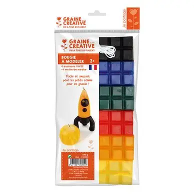 Prix Bas Cire à modeler couleurs Vives n°1 6 x 40 g + Mèche 1 m - Graine Créative