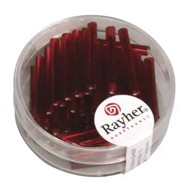 Perles de rocaille tubes intérieur argenté 20 mm rouge - Rayher Promotion Saisonnière