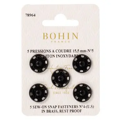 Haute Qualité Bouton pression à coudre 15,5 mm noir par 5 - Bohin