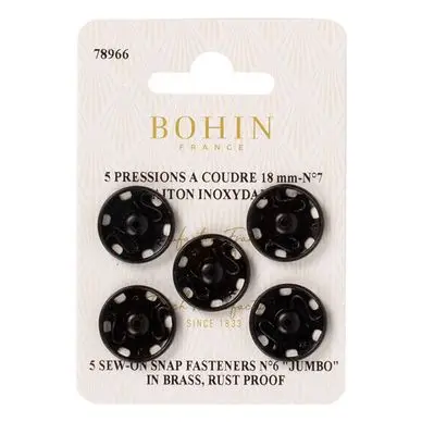 Bouton pression à coudre 18 mm noir par 5 - Bohin Vente Directe
