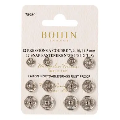 Bouton pression à coudre tailles assorties argent par 12 - Bohin Solde