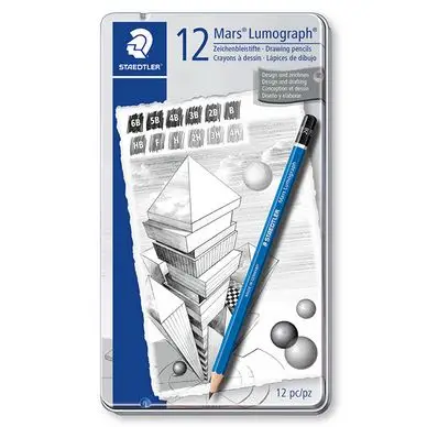Dernière Chance Mars Lumograph boîte métal 12 crayons graphite assortis 6B à 4H - Staedtler