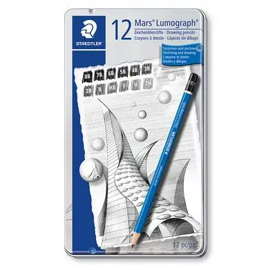 Bon Marché Mars Lumograph boîte métal 12 crayons graphite assortis 8B à 2H - Staedtler
