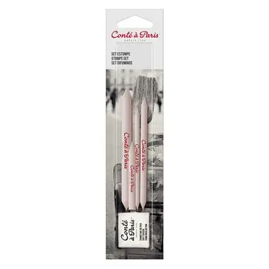 Commander Maintenant Set de 3 estompes diamètre 5 mm, 7,5 mm, 9,5 mm + tortillon + gomme mie de pain - Conté à Paris
