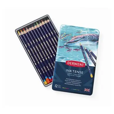 Crayon d'encre aquarellable Inktense Boîte métal 12 pcs - Derwent Dernier Modèle