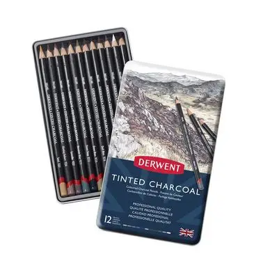 Prix Réduit Crayon fusain teinté Charcoal Boîte métal 12 pcs - Derwent