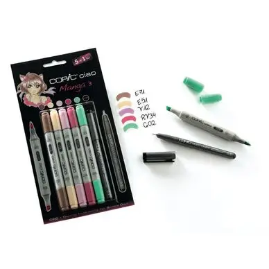 Marqueur à alcool double-pointe Ciao Set manga 5 couleurs n° 3 + Multiliner - Copic Paiement Sécurisé