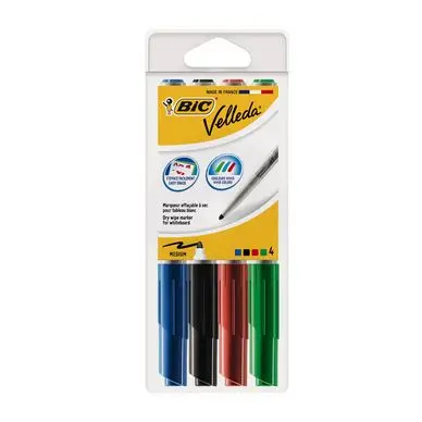 Pochette de 4 marqueurs Velleda 1741 couleurs assorties - Bic Produit De Marque