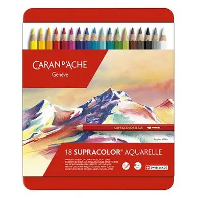 Crayon de couleur aquarellable Supracolor Boîte métal 18 pièces - Caran d'Ache Vente Directe
