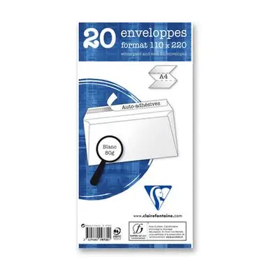 Enveloppe adhésive à Fenêtre 110 x 220 80 g/m² 20 pcs - Clairefontaine Expédié Aujourd'hui