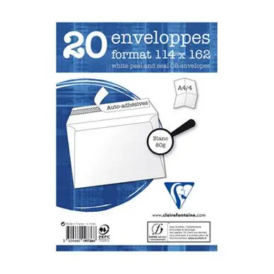 Enveloppe adhésive à Fenêtre 114 x 162 80 g/m² 20 pcs - Clairefontaine Prix Cassé