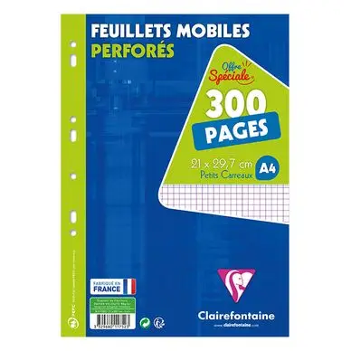 Feuillets mobiles perforés A4 Petits carreaux 300 pages - Clairefontaine Usine Directe