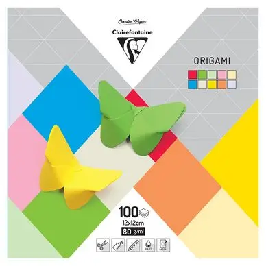 Papier origami uni 10 teintes 12x12cm 100 feuilles - Clairefontaine Usine Directe