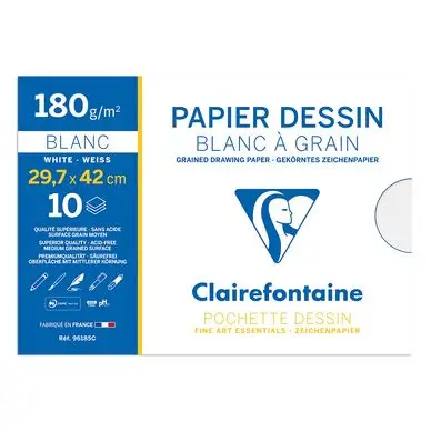 Quantité Limitée Papier Dessin Blanc à Grain 180 g/m² Pochette - Clairefontaine