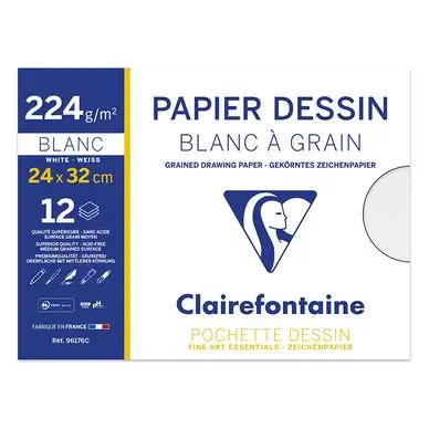 Papier Dessin Blanc à grain 24 x 32 cm 224 g/m² par 12 - Clairefontaine Acheter En Ligne