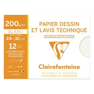 Produit De Marque Papier Dessin et Lavis Technique 24 x 32 cm 200 g/m² 12 F - Clairefontaine