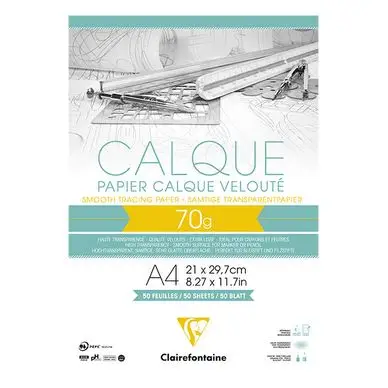 Bloc de papier calque 70 g/m² 50 feuilles - Clairefontaine Produit De Marque