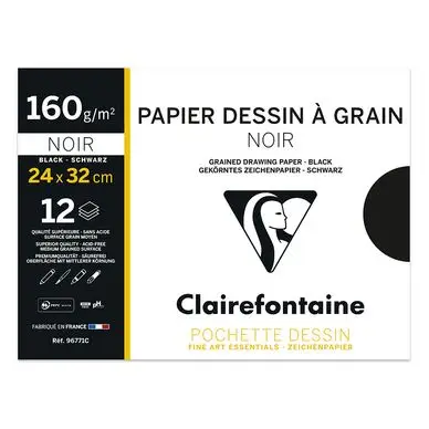 Pochette Dessin Couleur noir Etival Color 24x32 12 feuilles 160g - Clairefontaine Soldes