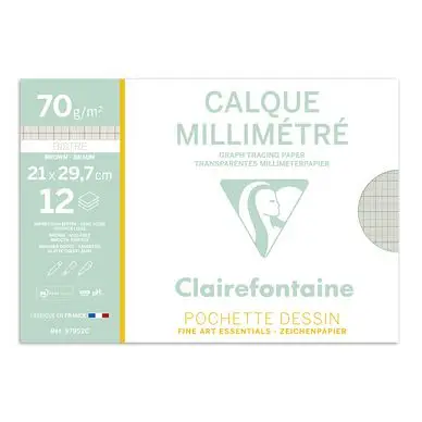Top Vente Pochette de calque millimétré A4 70 g/m² 12 feuilles - Clairefontaine