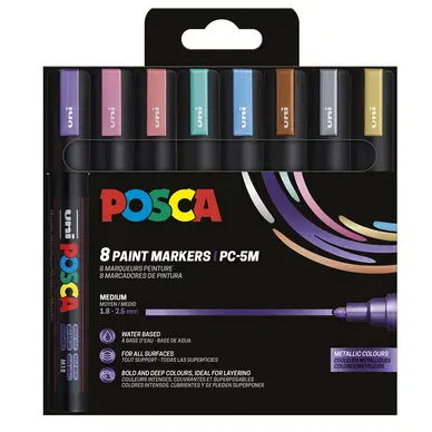 Offre Du Jour Feutre Posca PC-5M pointe conique moyenne - boîte de 8 couleurs métal - Uni