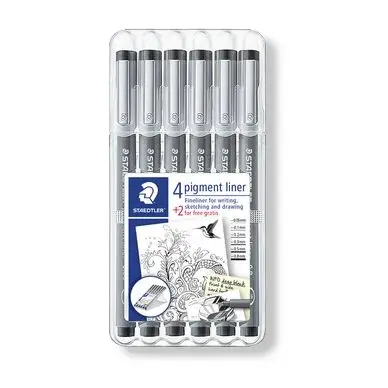 Feutres Pigment Liner 308 6 pointes calibrées noires dont 2 gratuites - Staedtler Usine Directe