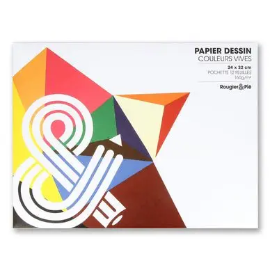 Top Vente Papier à dessin de couleurs vives pochette de 12 feuilles 24x32 cm 160 g/m2 - Créa