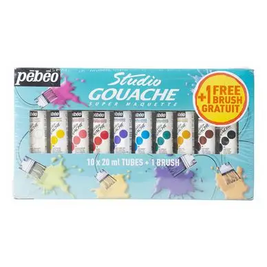 Gouache Studio 20 ml par 10 + 1 pinceau gratuit - Pébéo Satisfait Ou Remboursé
