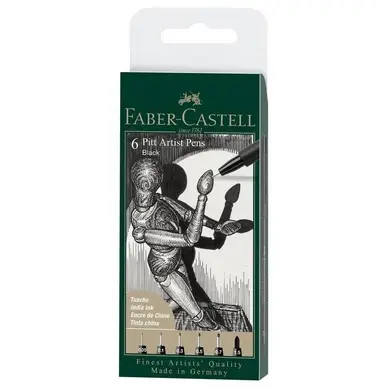 Populaire Feutres Pitt noirs pointes assorties par 6 - Faber-Castell