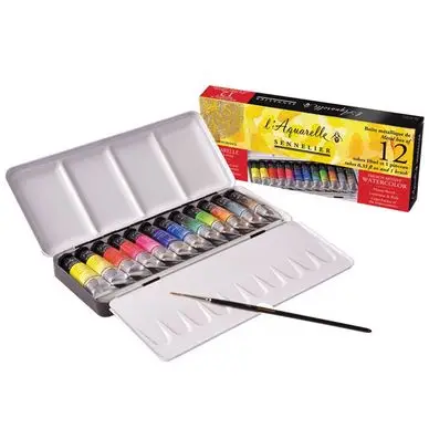 Nouvel Arrivage Boite en métal 12 tubes d'aquarelle extra-fine 10 ml - Sennelier