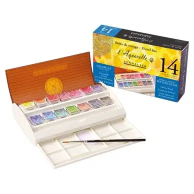 Boite d'aquarelle extra-fine au miel de 14 demi-godets - Sennelier Haute Qualité