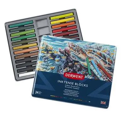 Populaire Carré d'encre aquarellable Inktense Block Boîte métal 24 pcs - Derwent