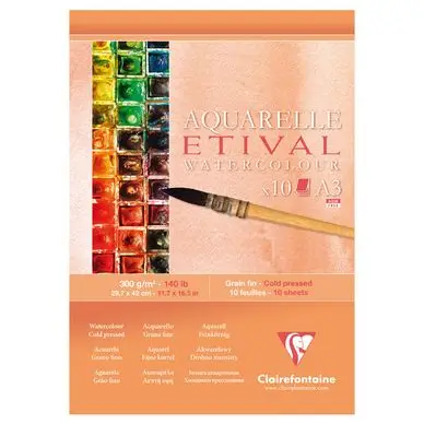 Bloc de papier Etival A3 grain fin 300g/m² 10 feuilles - Clairefontaine Nouveauté