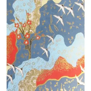 Offre Spéciale Papier Japonais 52 x 65,5 cm 100 g/m² Grues et cerisiers fond bleu - Esprit Papier