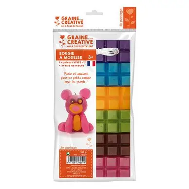Vente Directe Cire à modeler couleurs Vives n°2 6 x 40 g + Mèche 1 m - Graine Créative