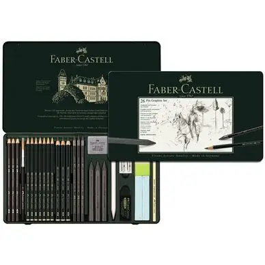 Prix Promo Crayons Pitt graphite boite en métal 26 pièces - Faber-Castell