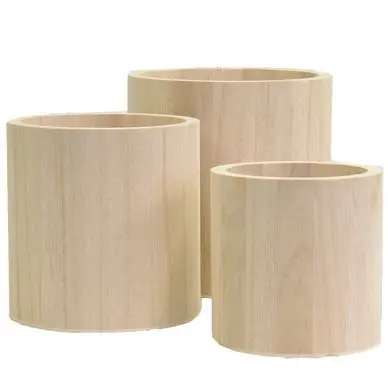 Authentique Vases ronds en bois lot de 3 tailles - Artemio
